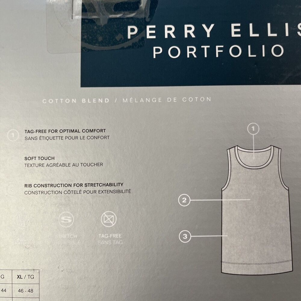 Perry Ellis Ribbed Tank Shirts Mens Large 42-44 inch White Portfolio 3 Pack - Picture 5 of 7